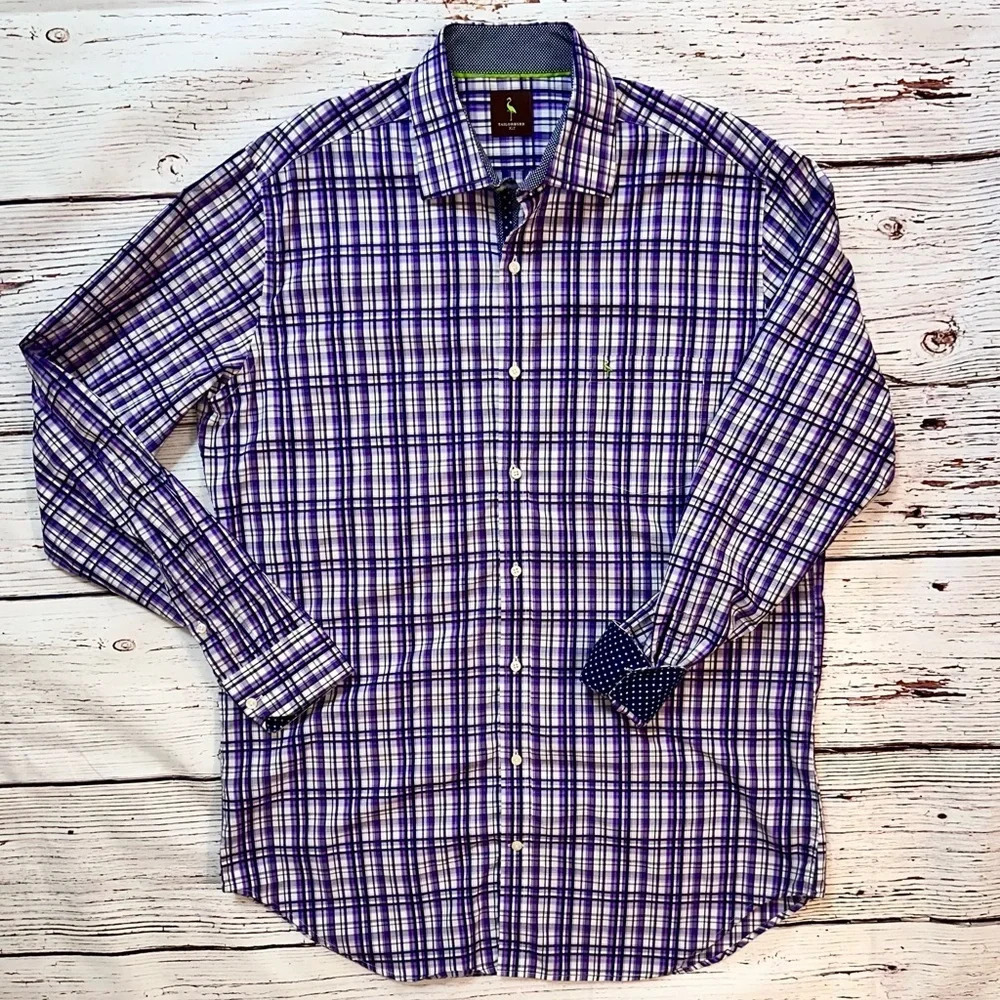 TailorByrd Men’s Long Sleeve Purple Checkered Button‎ Down Shirt XLT Tall